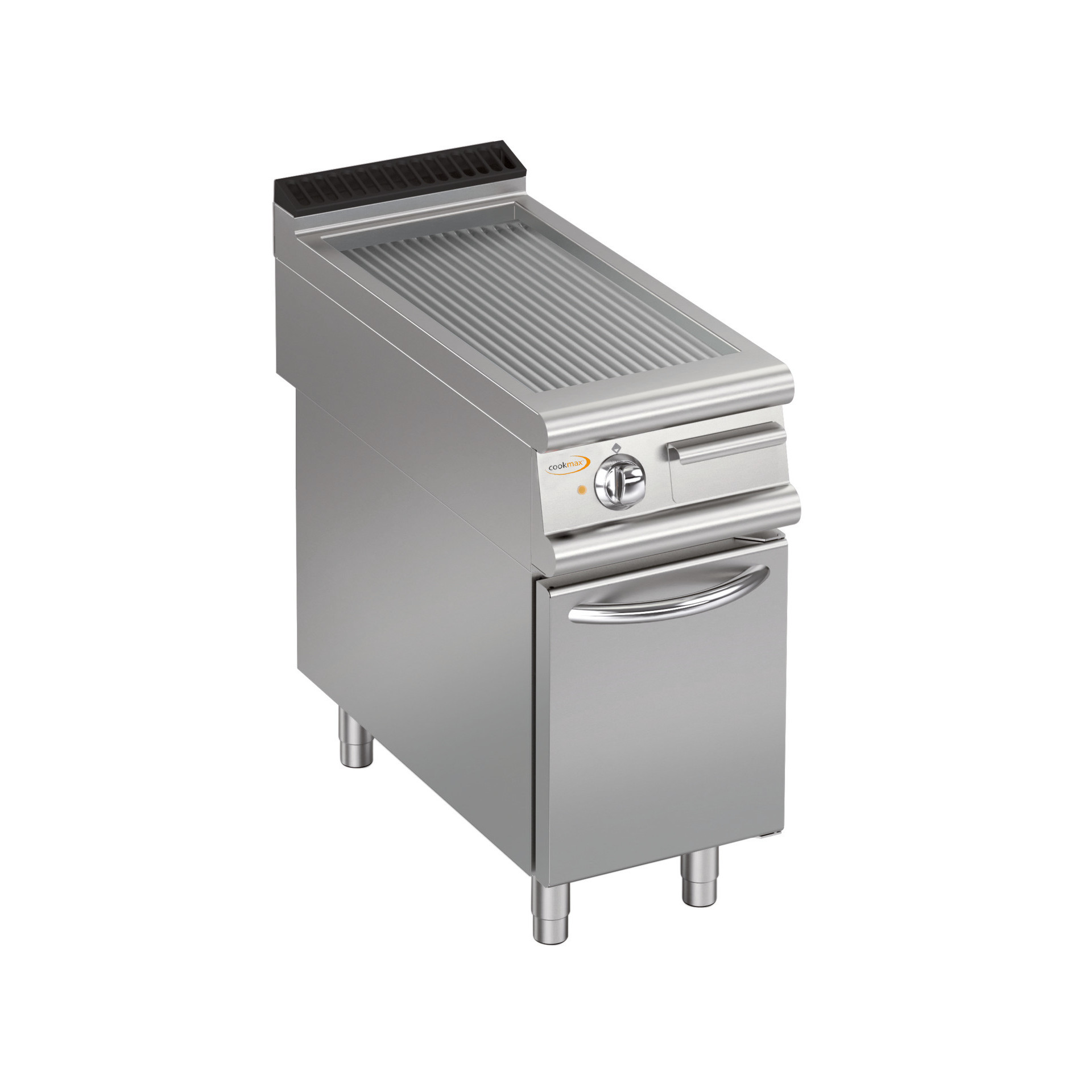 Elektro-Grillplatte gerillt, Unterbau mit Tür